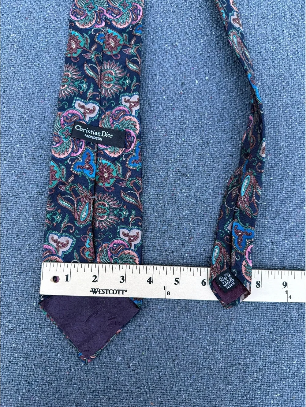 Christian Dior Monsieur Men's Silk Paisley Blue Teal Burgundy Necktie Tie